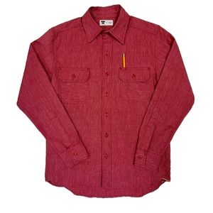 TELLASON Mens Clampdown Red Selvedge Twisted Heather Chambray Button Down Shirt